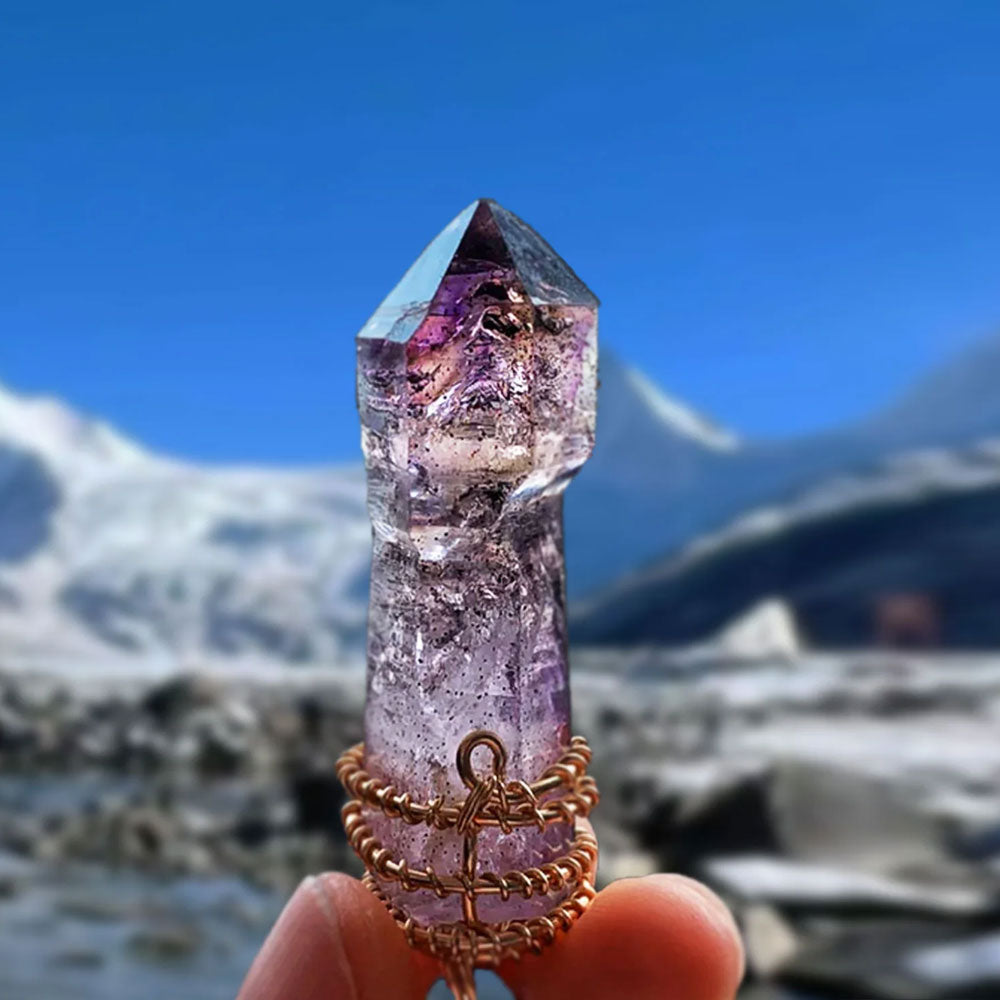 Copper Capped Amethyst Point Pendant Necklace
