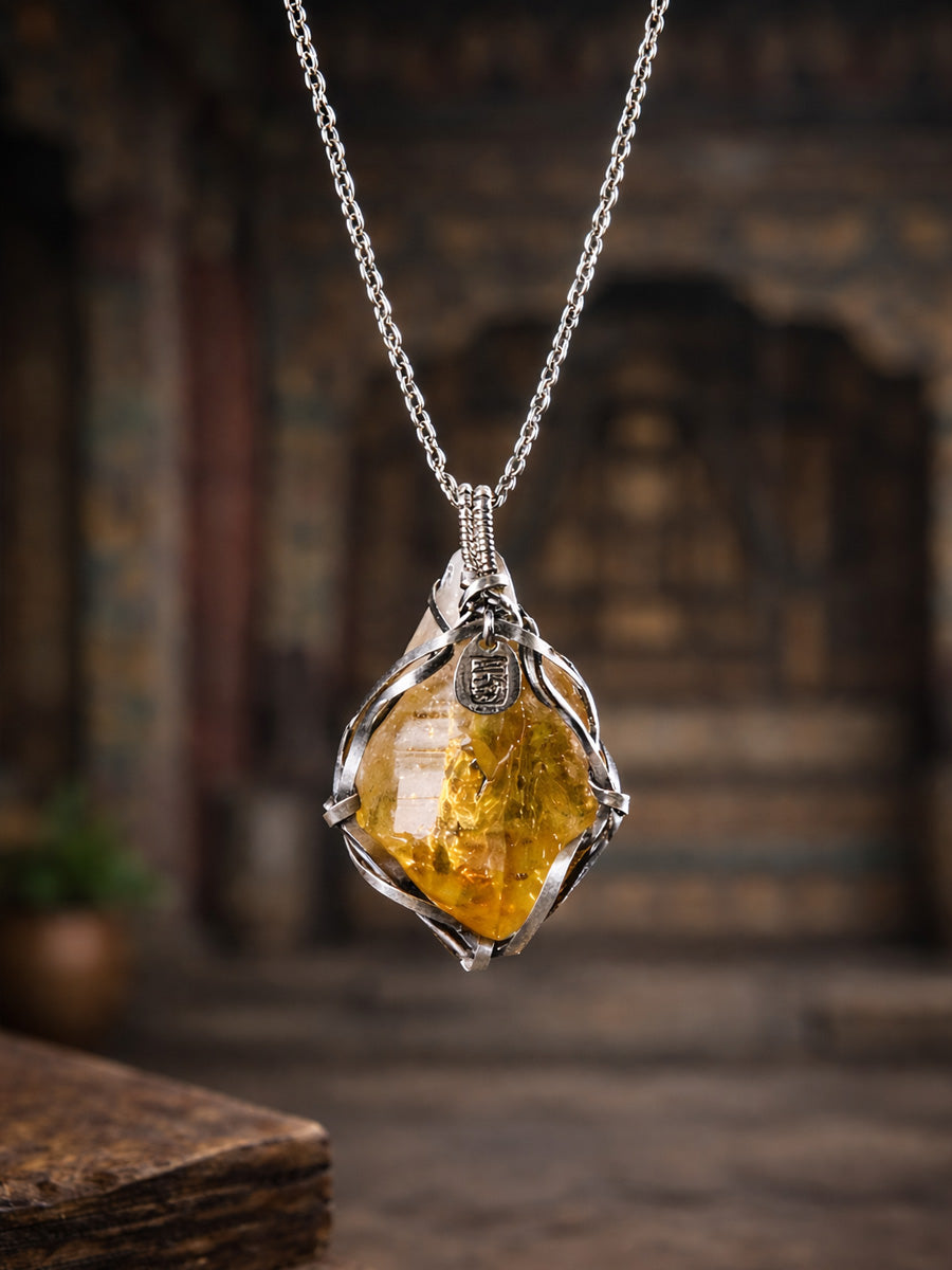Citrine Totem Silver Necklace