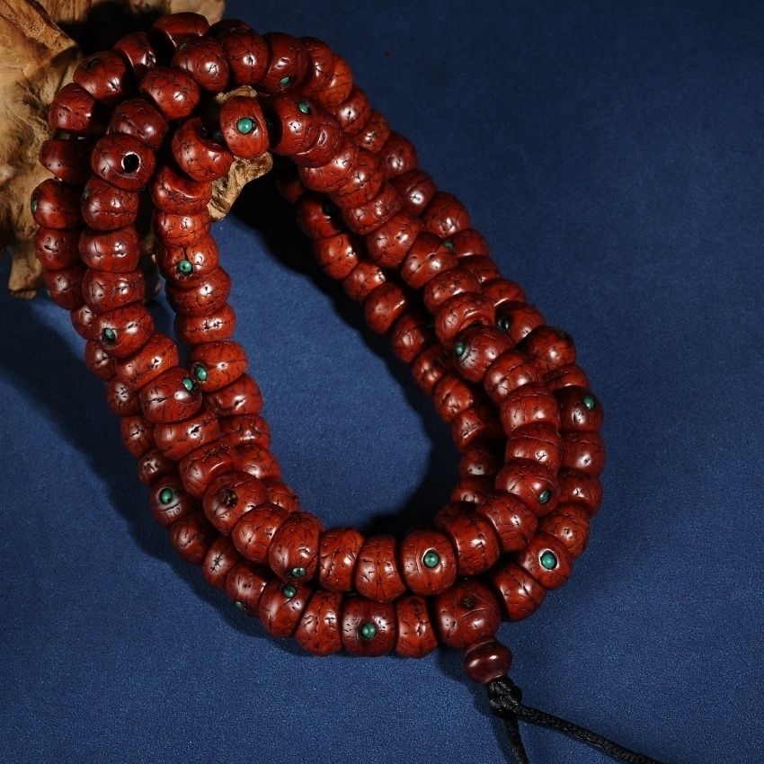 Tibetan vintage inlaid phoenix eye bodhi 108 bead mala bracelet full view