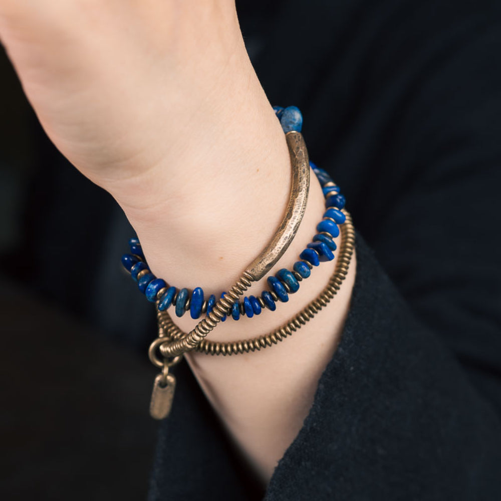 Blue Drift Lapis Lazuli Coil Wrap Bracelet For Peace Energy
