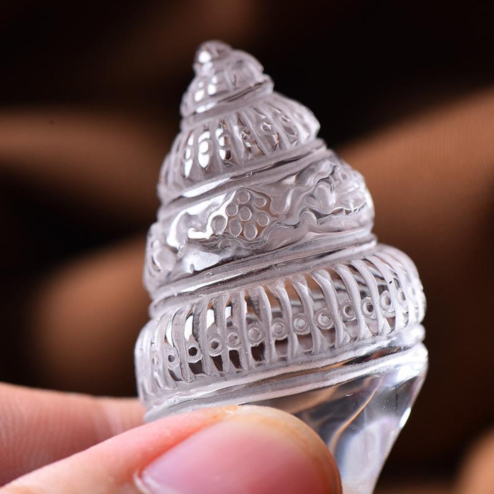 Prosperity Healing Clear Crystal Conch Shell Pendant