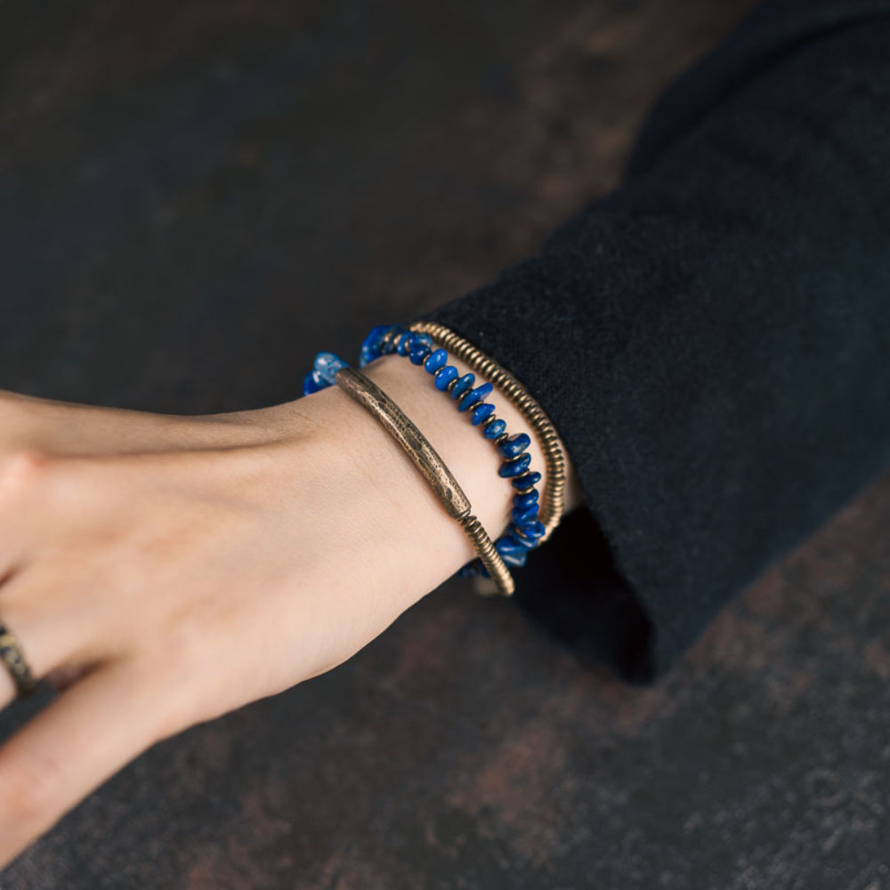Blue Drift Lapis Lazuli Coil Wrap Bracelet For Peace Energy
