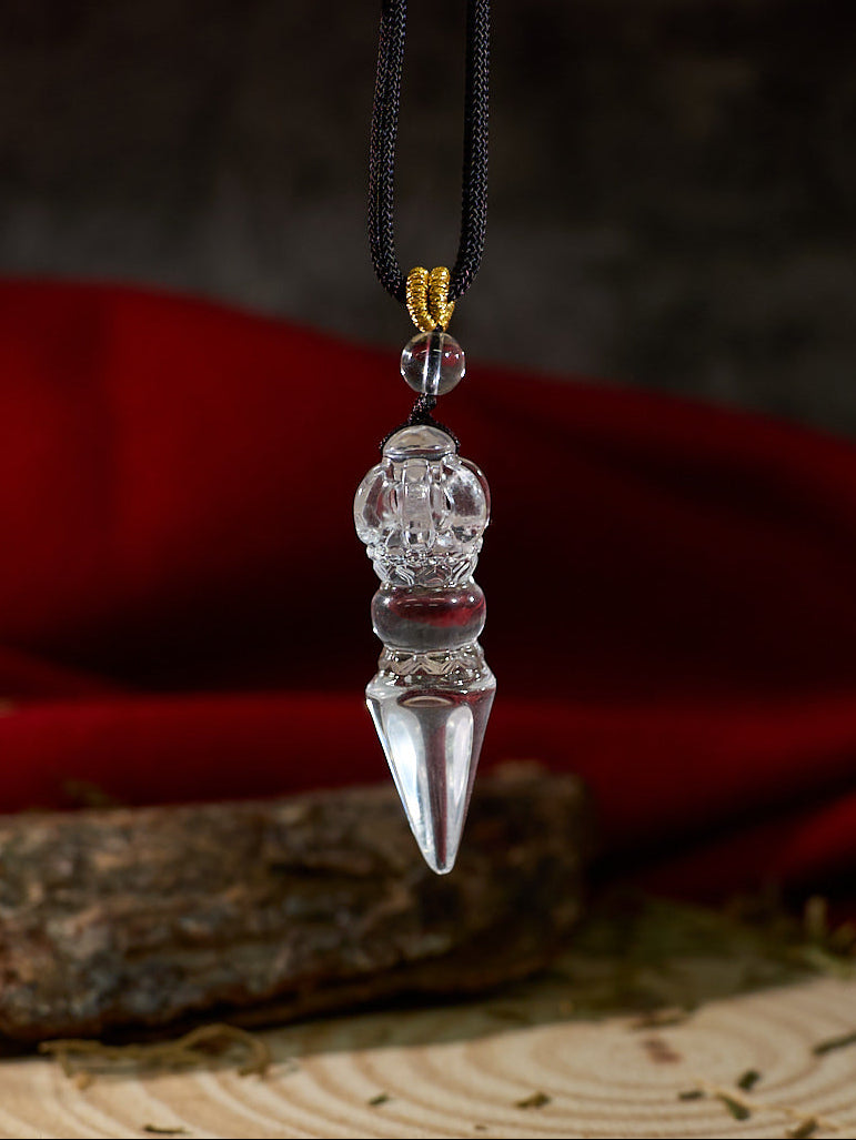 Tibetan Vajra Clear Quartz Crystal Protection Amulet