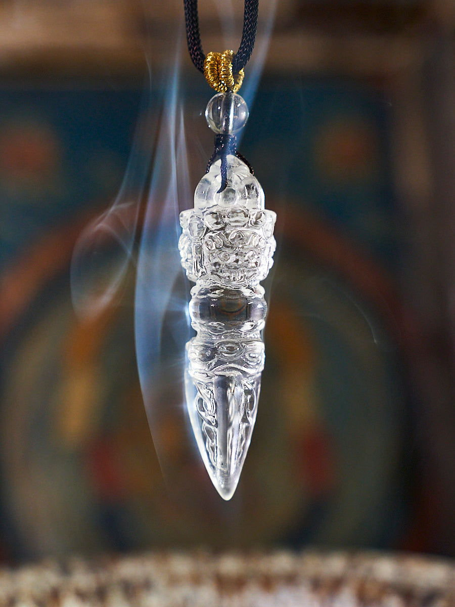 Tibetan Phurba Vajra Clear Quartz Protection Pendant