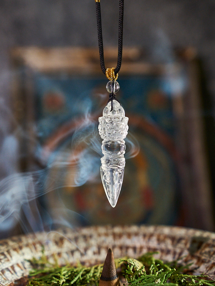 Tibetan Phurba Vajra Clear Quartz Protection Pendant