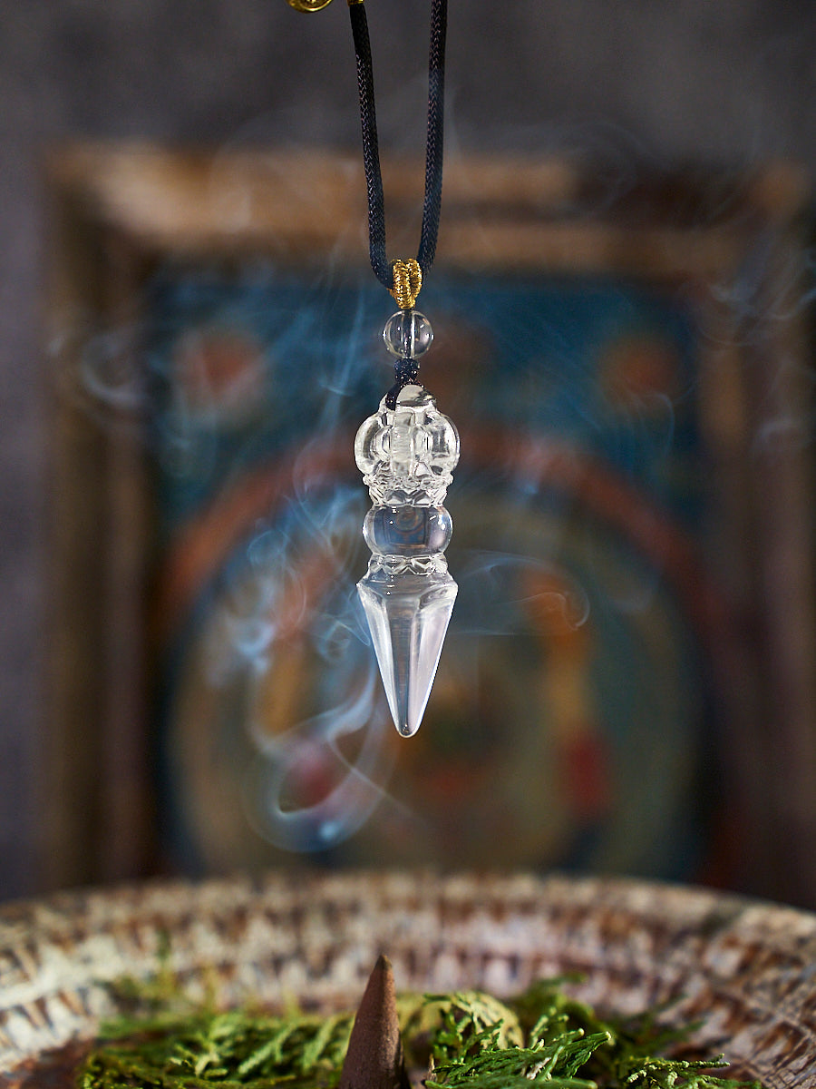 Tibetan Vajra Clear Quartz Crystal Protection Amulet