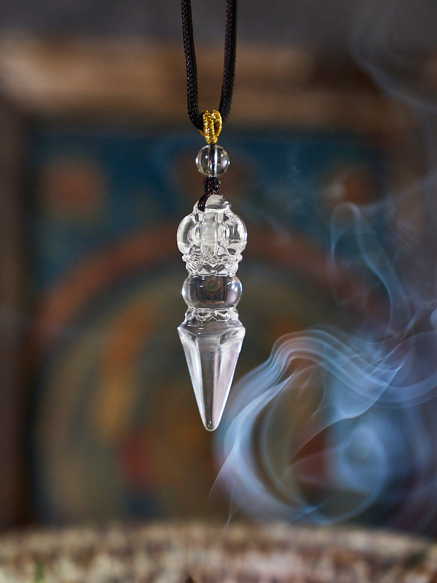 Tibetan Vajra Clear Quartz Crystal Protection Amulet