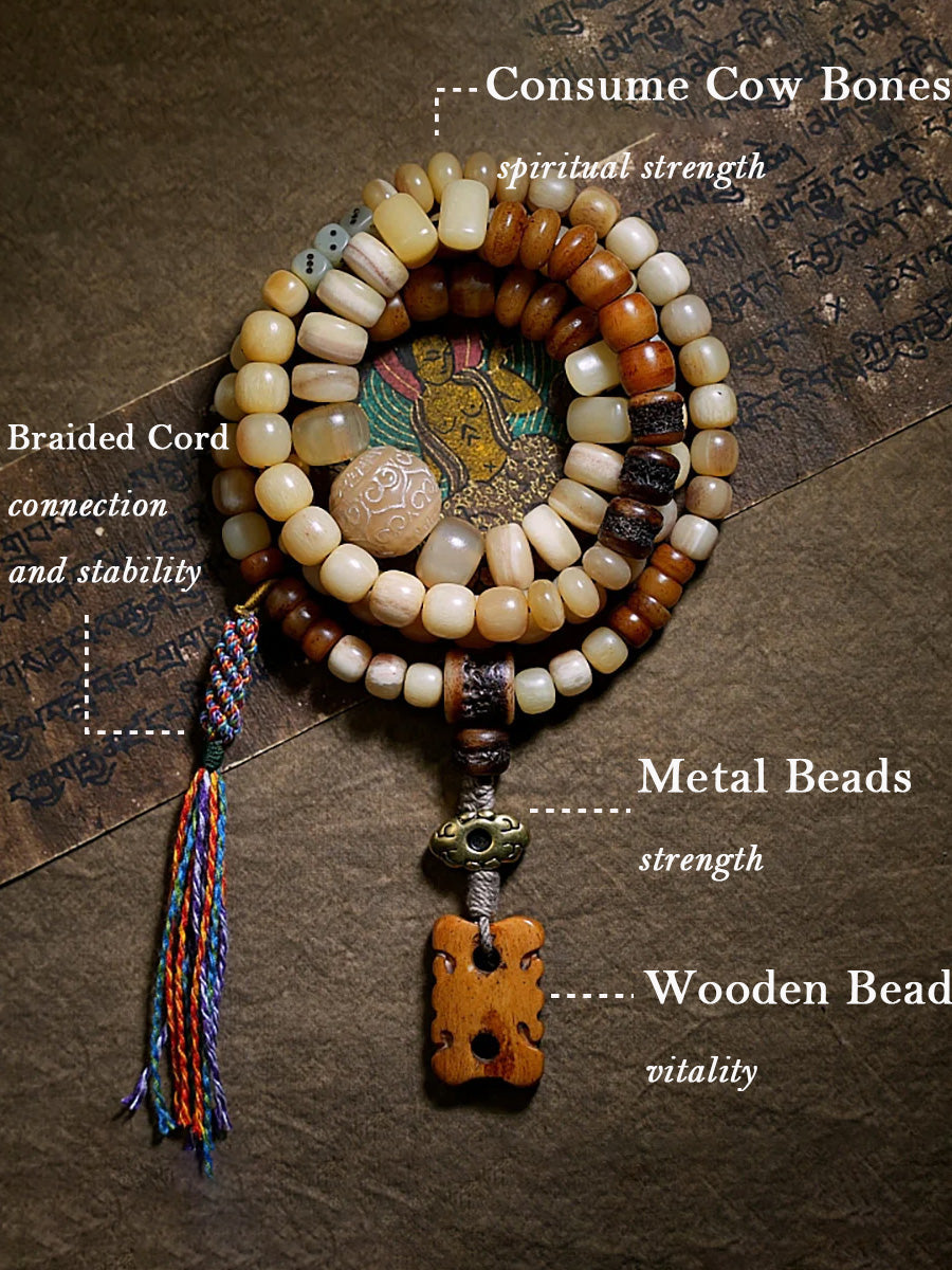 Abundance Yak Bone 108 Mala Beads Necklace
