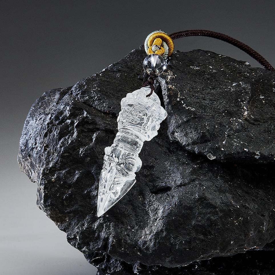 Tibetan Phurba Vajra Clear Quartz Protection Pendant