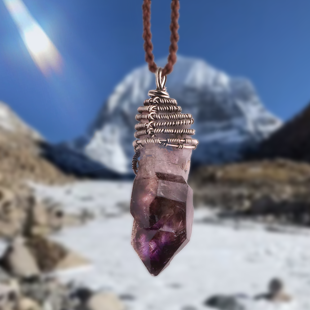 Copper Capped Amethyst Point Pendant Necklace