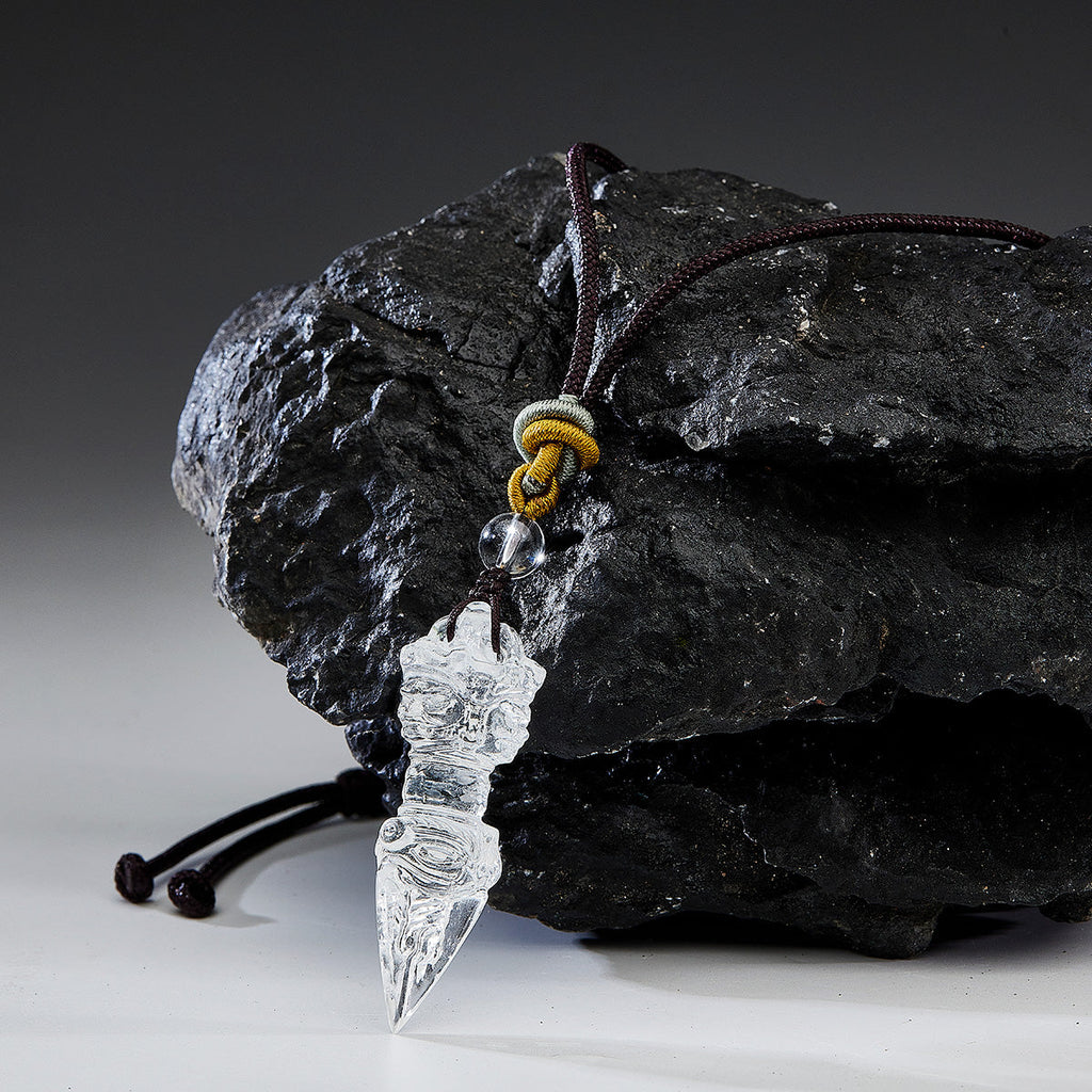 Tibetan Phurba Vajra Clear Quartz Protection Pendant