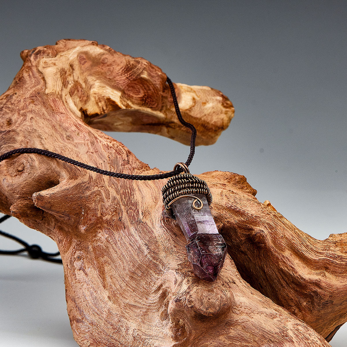 Copper Capped Amethyst Point Pendant Necklace