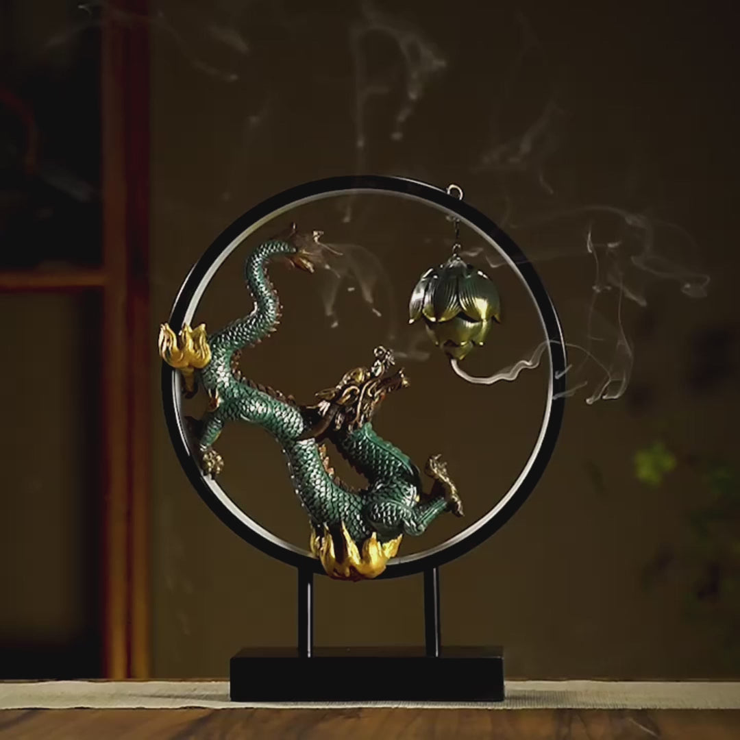 Illuminated Dragon With Lotus Incense Burner