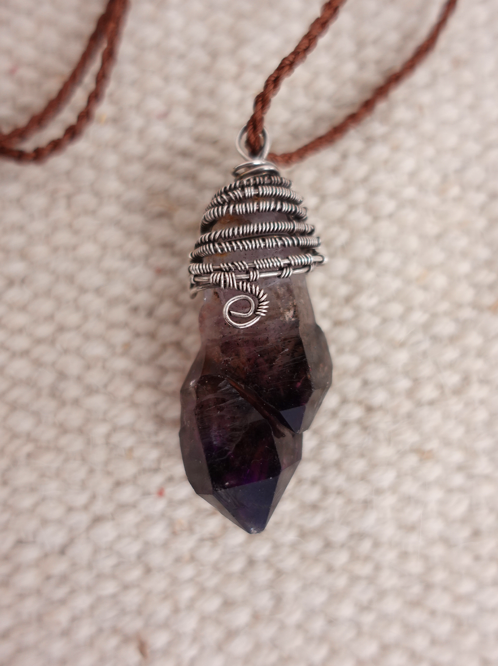 Copper Capped Amethyst Point Pendant Necklace