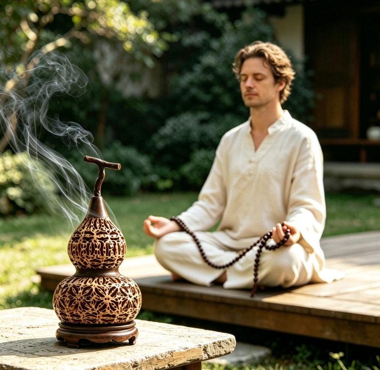 Handmade Wooden Incense Burner in Walnut Gourd Shape