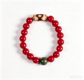 Fantan Red Glass Bracelet with Mandala Dzi-Style Agate and Incense Bead