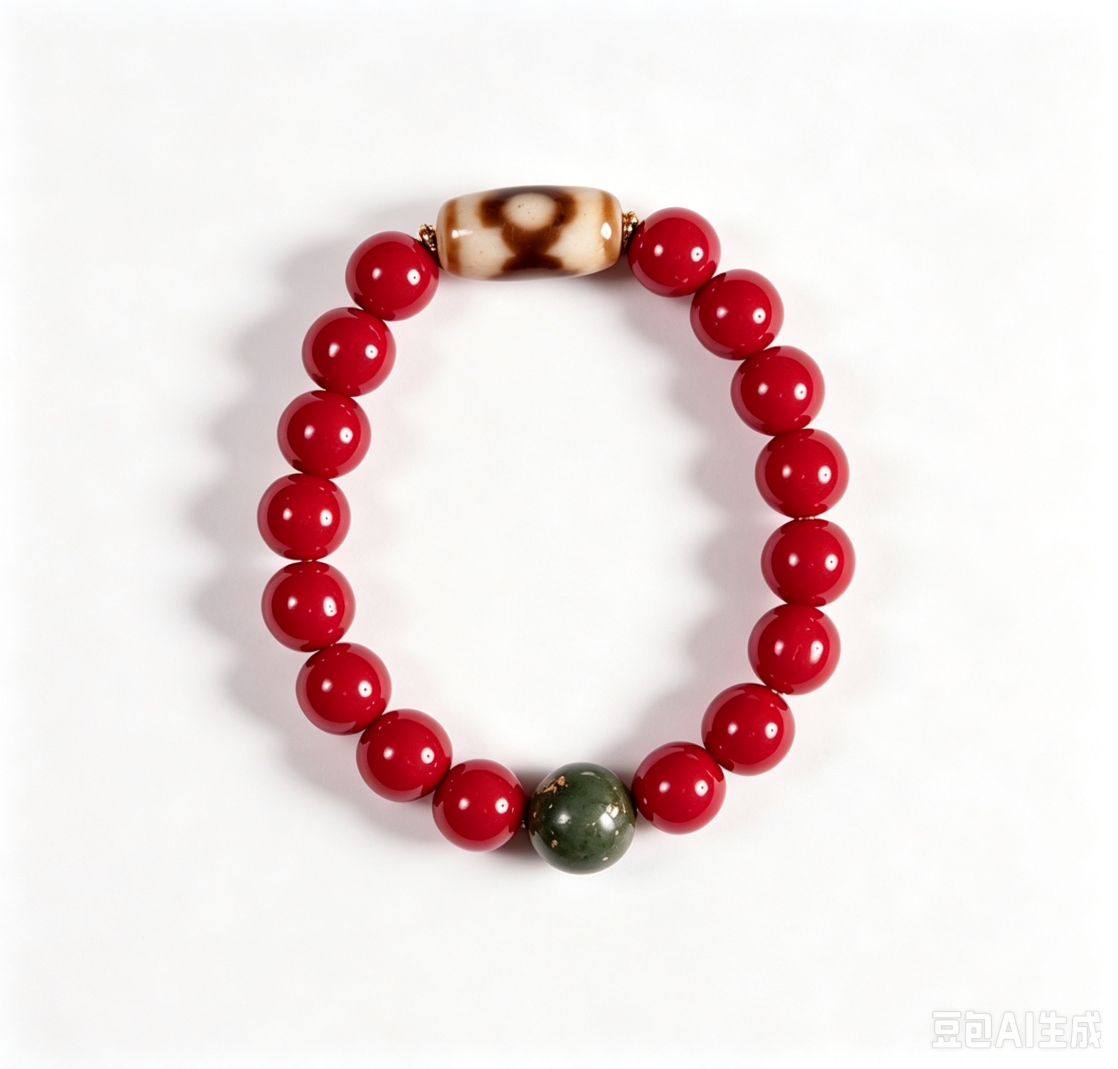 Fantan Red Glass Bracelet with Mandala Dzi-Style Agate and Incense Bead