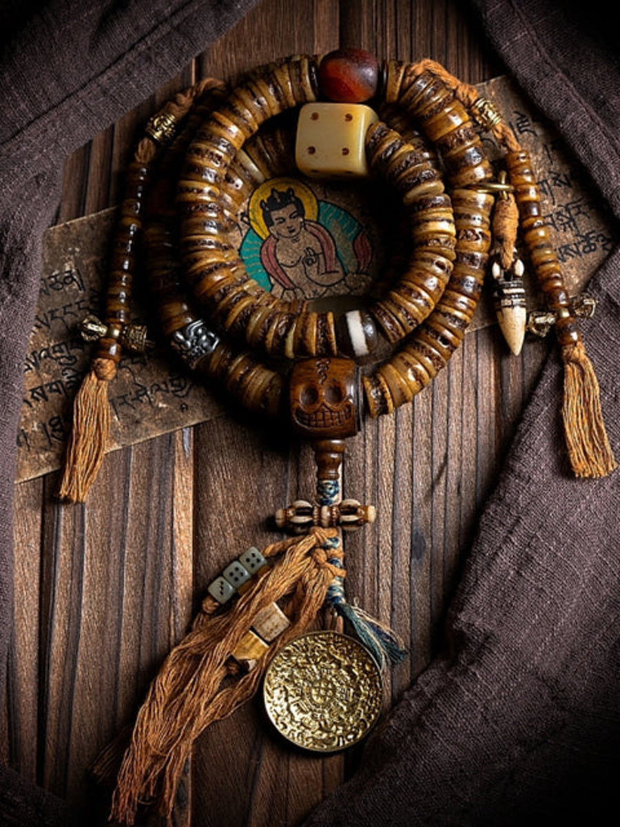 Guardian Spirit 108 Mala Beads Yak Bone Agate and Brass