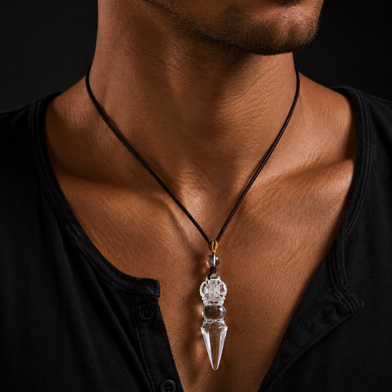 Tibetan Vajra Clear Quartz Crystal Protection Amulet