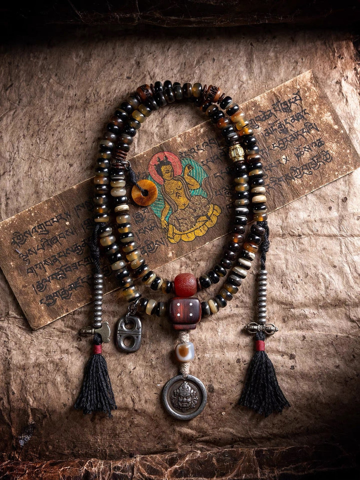 Yellow Jambhala Goat Horn 108 Mala Necklace for Prosperity and Abundance