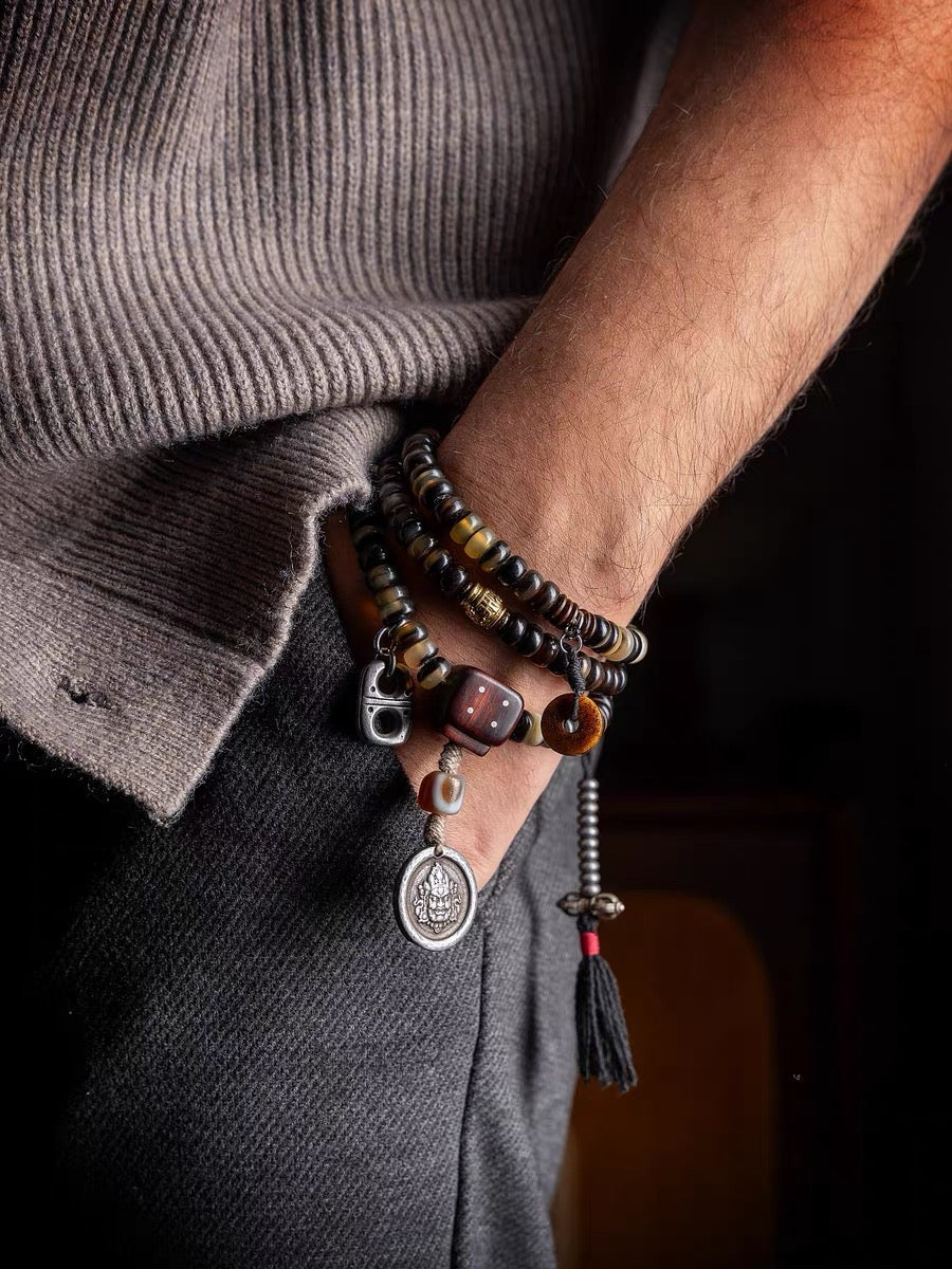 Yellow Jambhala Goat Horn 108 Mala Necklace for Prosperity and Abundance