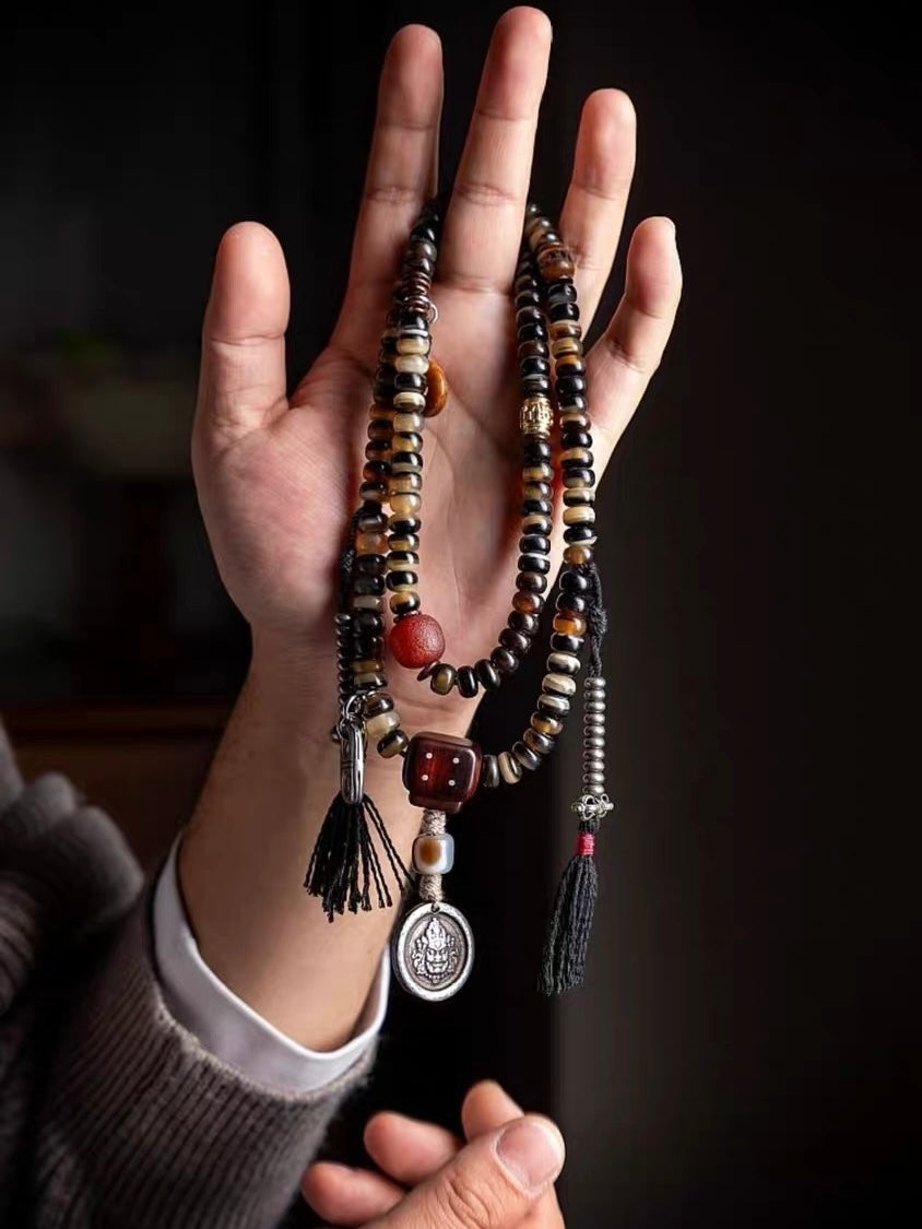 Yellow Jambhala Goat Horn 108 Mala Necklace for Prosperity and Abundance