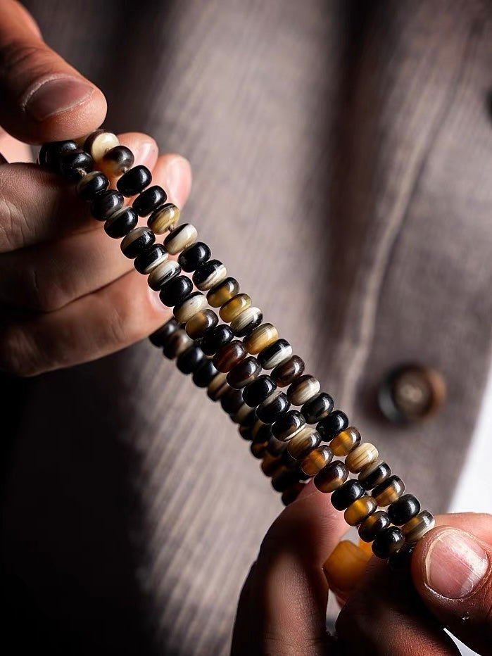 Yellow Jambhala Goat Horn 108 Mala Necklace for Prosperity and Abundance