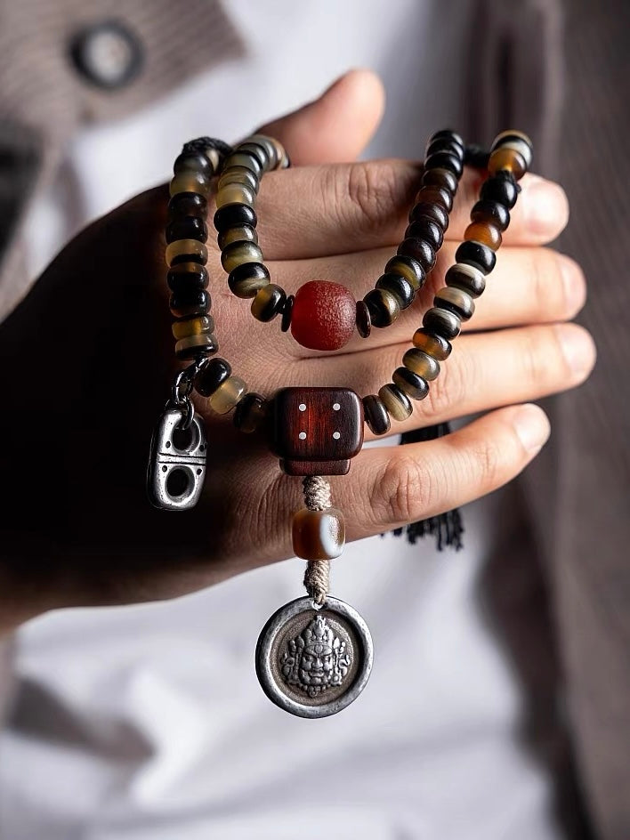 Yellow Jambhala Goat Horn 108 Mala Necklace for Prosperity and Abundance