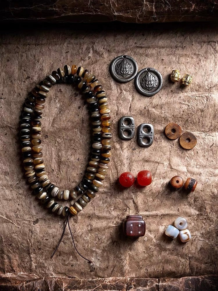 Yellow Jambhala Goat Horn 108 Mala Necklace for Prosperity and Abundance