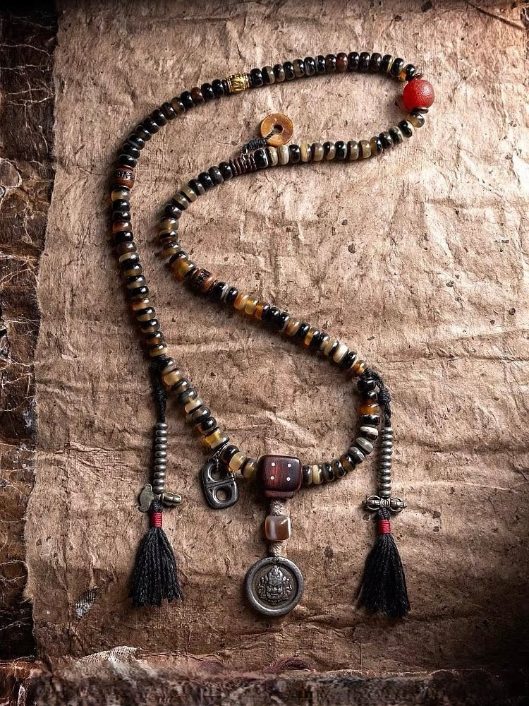 Yellow Jambhala Goat Horn 108 Mala Necklace for Prosperity and Abundance