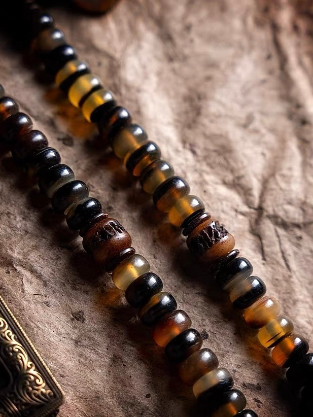 Yellow Jambhala Goat Horn 108 Mala Necklace for Prosperity and Abundance