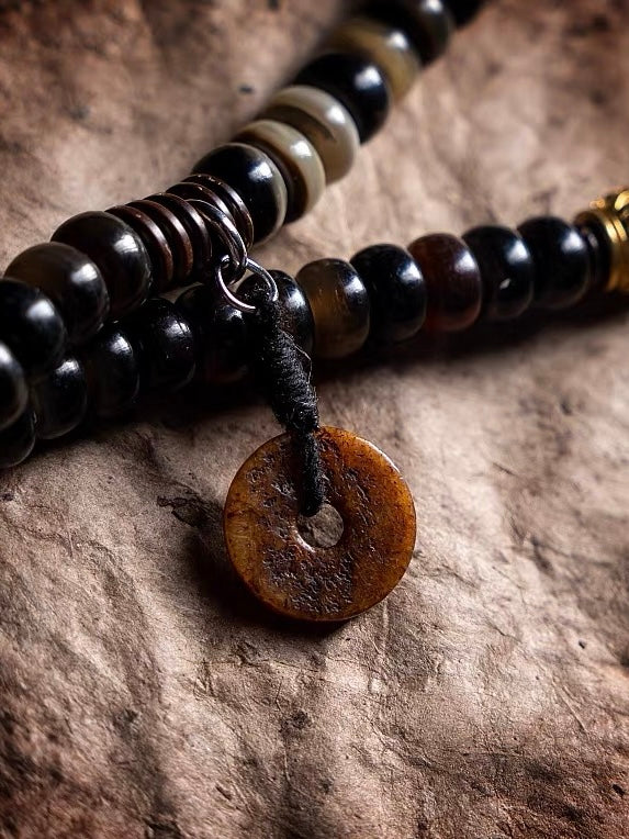 Yellow Jambhala Goat Horn 108 Mala Necklace for Prosperity and Abundance