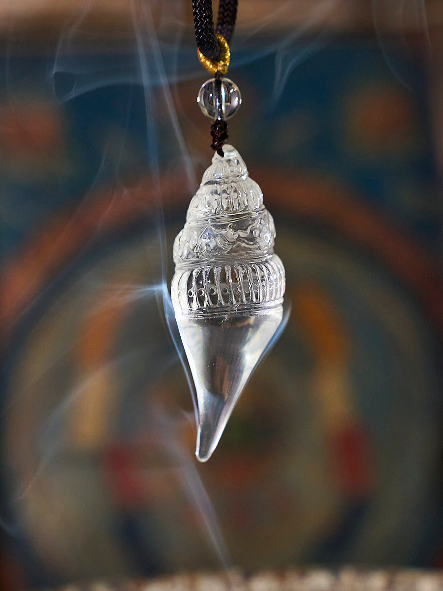Prosperity Healing Clear Crystal Conch Shell Pendant