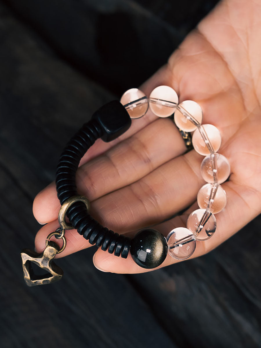 Crystal & Obsidian Harmony Bracelet with Ebony and Brass