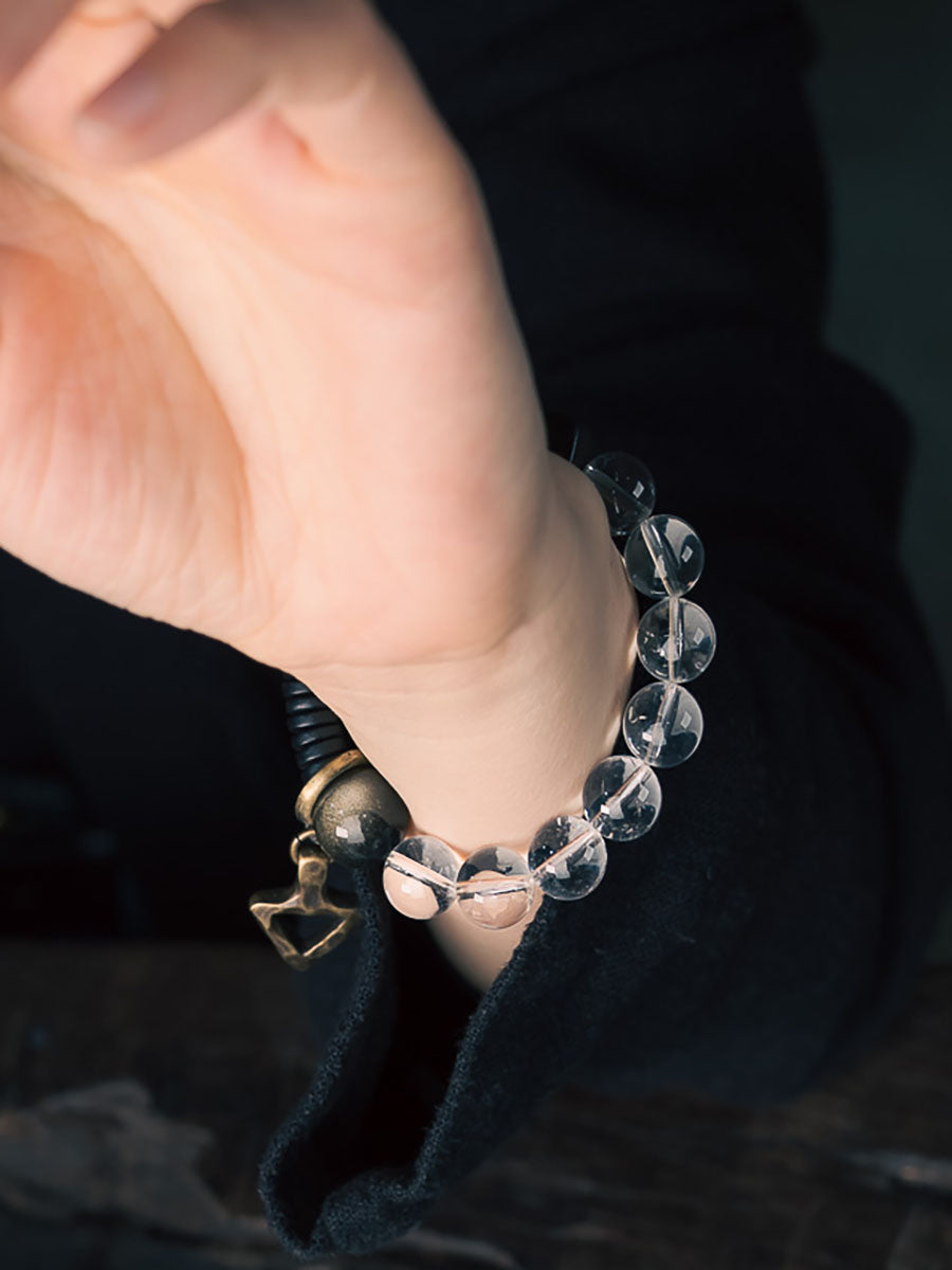 Crystal & Obsidian Harmony Bracelet with Ebony and Brass