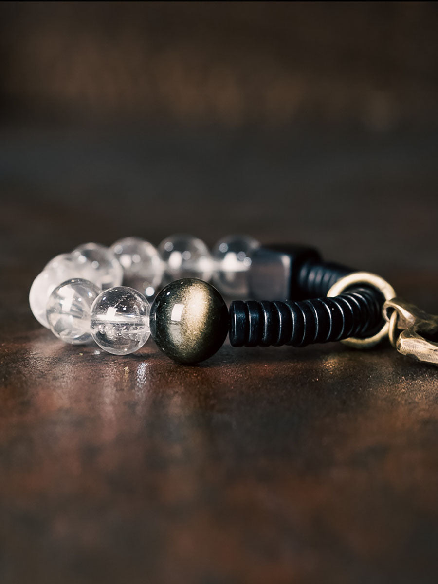 Crystal & Obsidian Harmony Bracelet with Ebony and Brass