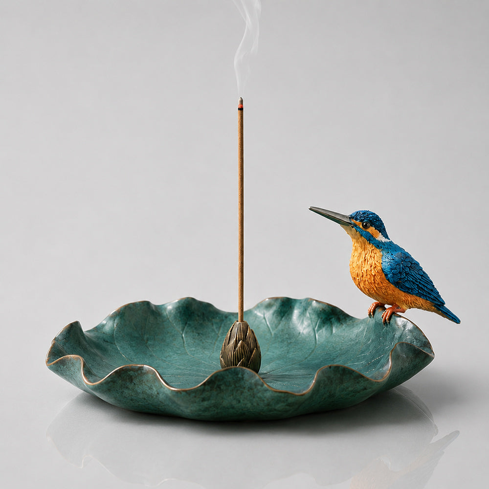 Copper Lotus And Bird Stick Incense Holder