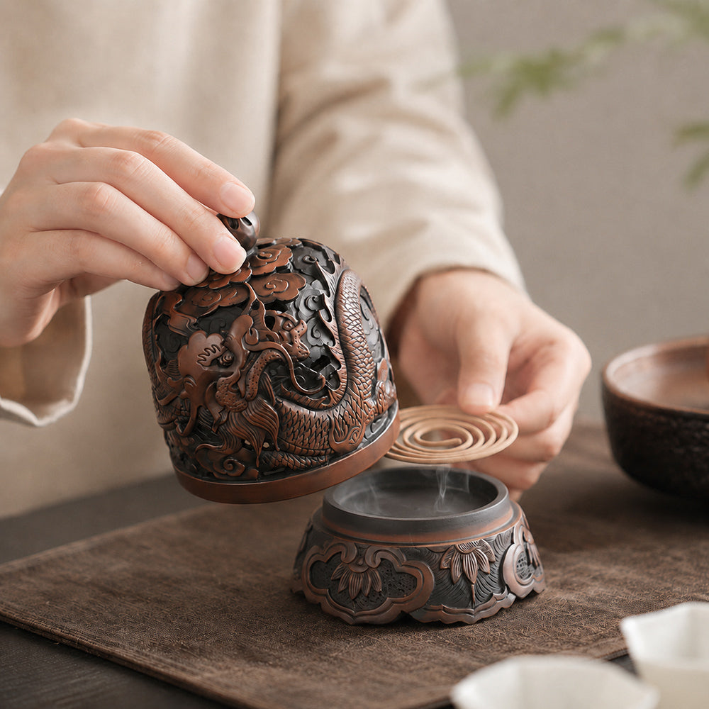 Handmade Purple Clay Dragon Incense Burner