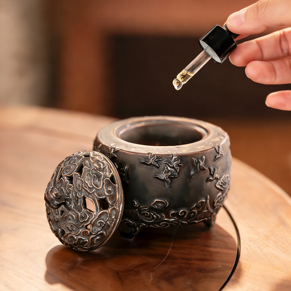 Lucky Crane Ceramic Electric Incense Burner