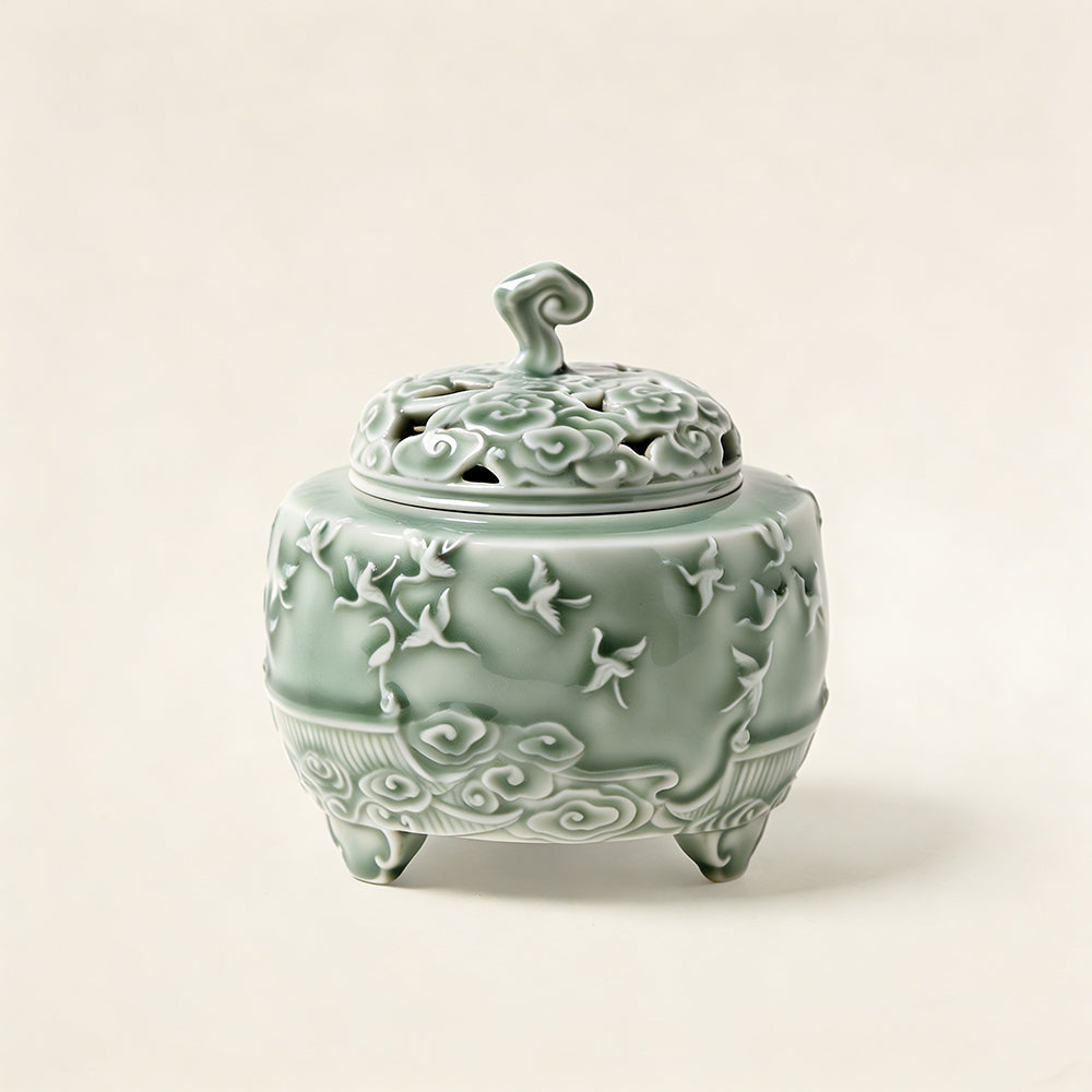 Lucky Crane Ceramic Electric Incense Burner