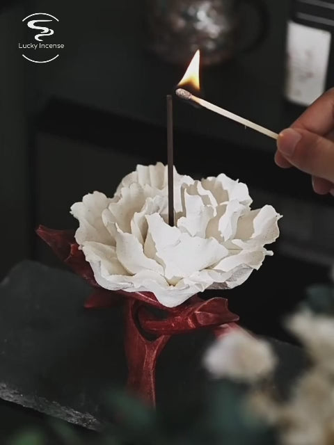 Ceramic Flower Incense Holder with Wooden Stand