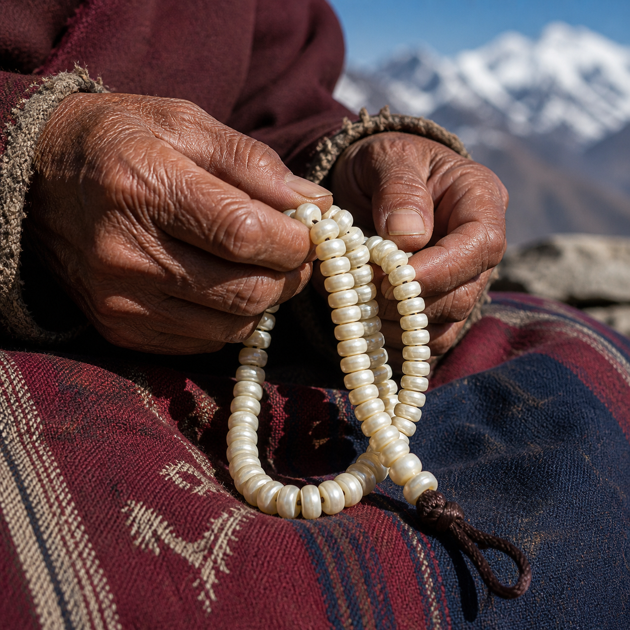 Source-Described Tibetan Old Pearl Prayer Beads, 8.5 mm