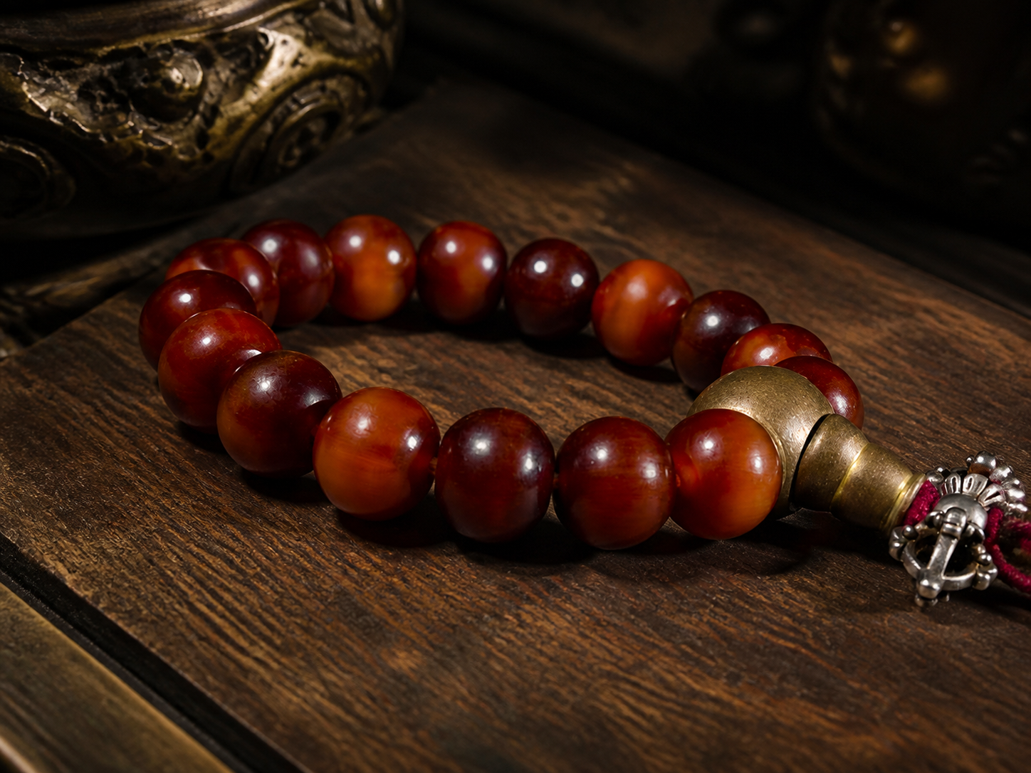 Tibetan-Style Antique-Finished Yak Bone Mala Necklace