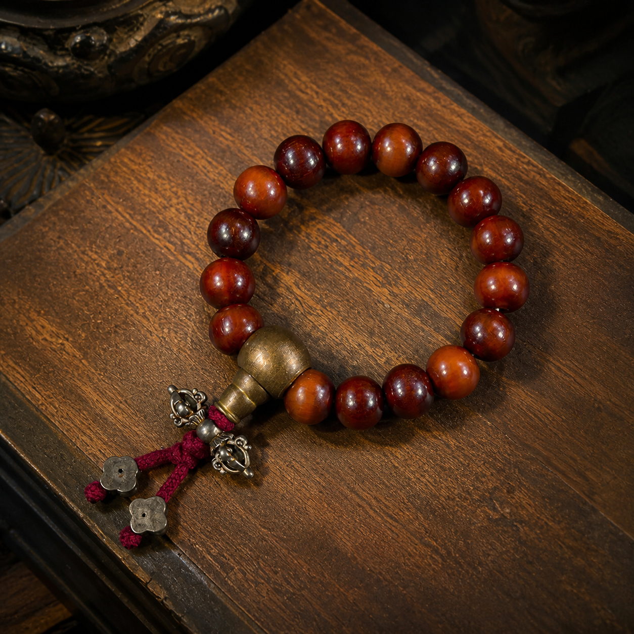 Tibetan-Style Antique-Finished Yak Bone Mala Necklace