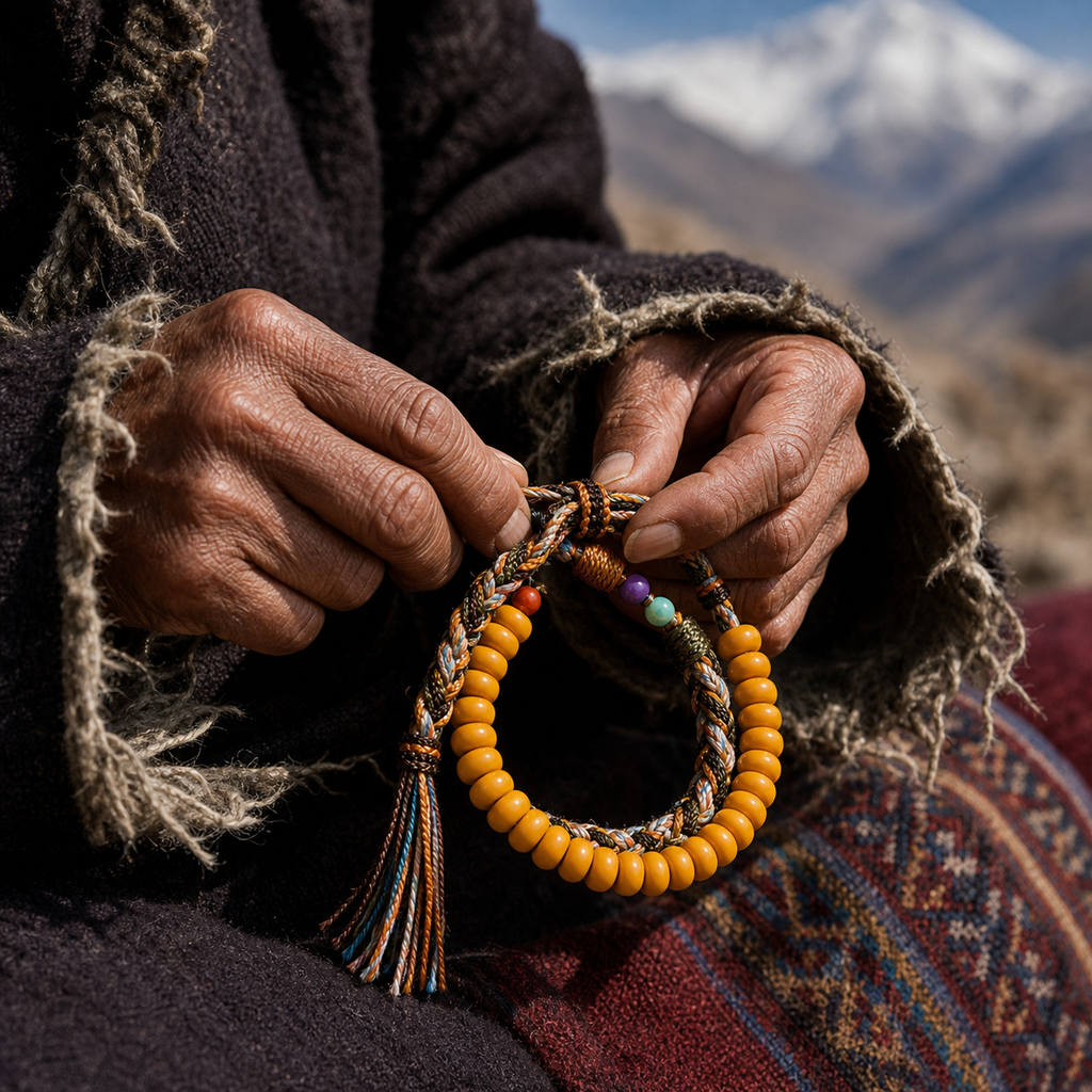 Natural Russian Amber Tibetan Braided Double-Wrap Bracelet
