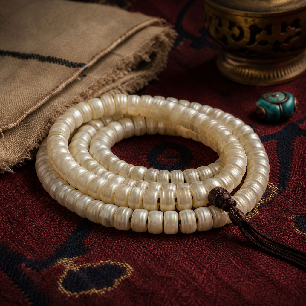 Source-Described Tibetan Old Pearl Prayer Beads, 8.5 mm