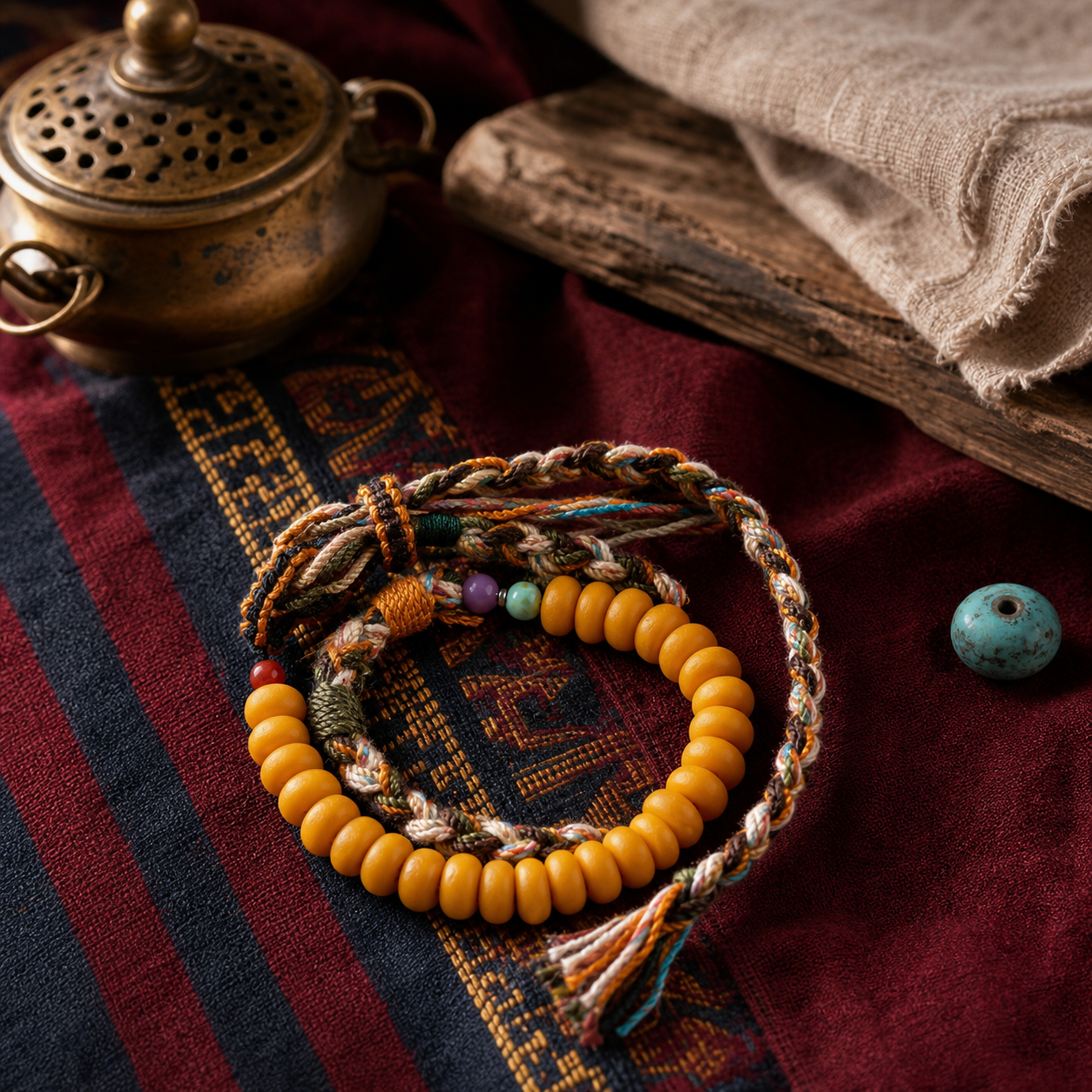 luckyallthing beeswax amber bracelet product detail with handmade braided cord