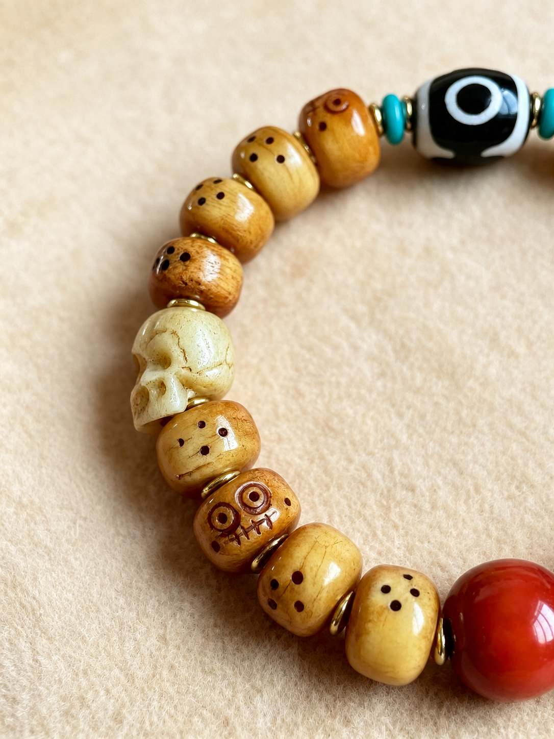 Tibetan Yak Bone Bead Bracelet with Dzi-Style Accent