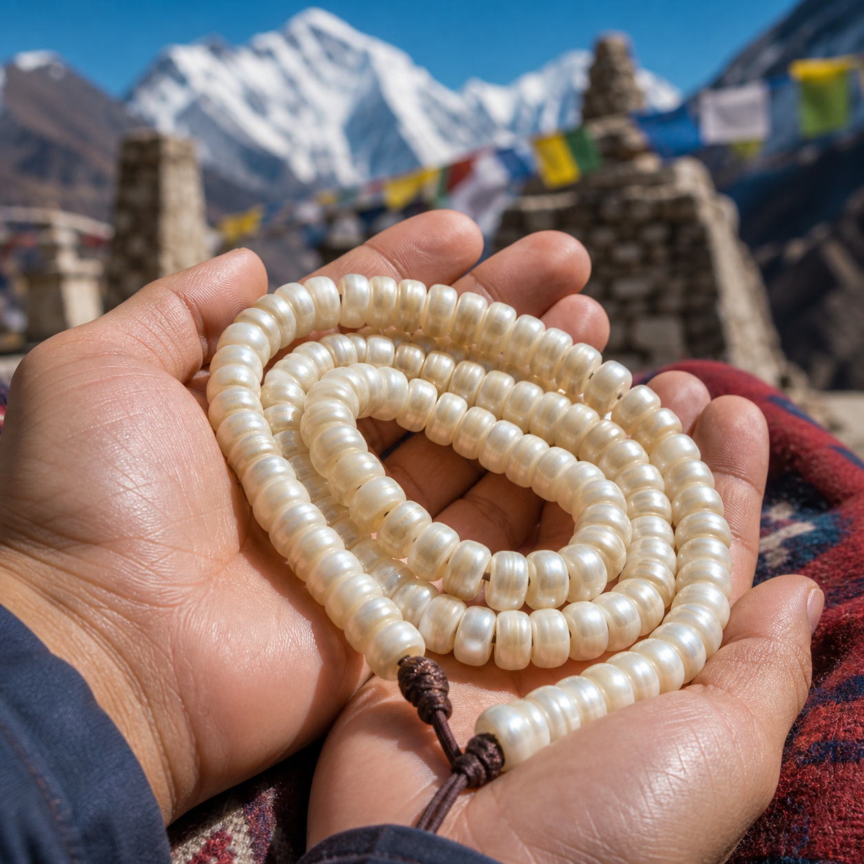 Source-Described Tibetan Old Pearl Prayer Beads, 8.5 mm
