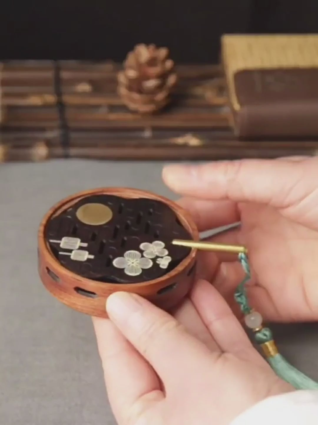 Traditional Fan-shaped Wooden Incense Box